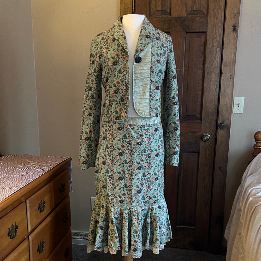 Floral Long Sleeve jacket and matching skirt with Ruffle Hem